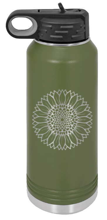 Sunflower - 32oz Water Bottle Laser Engraved- Olive