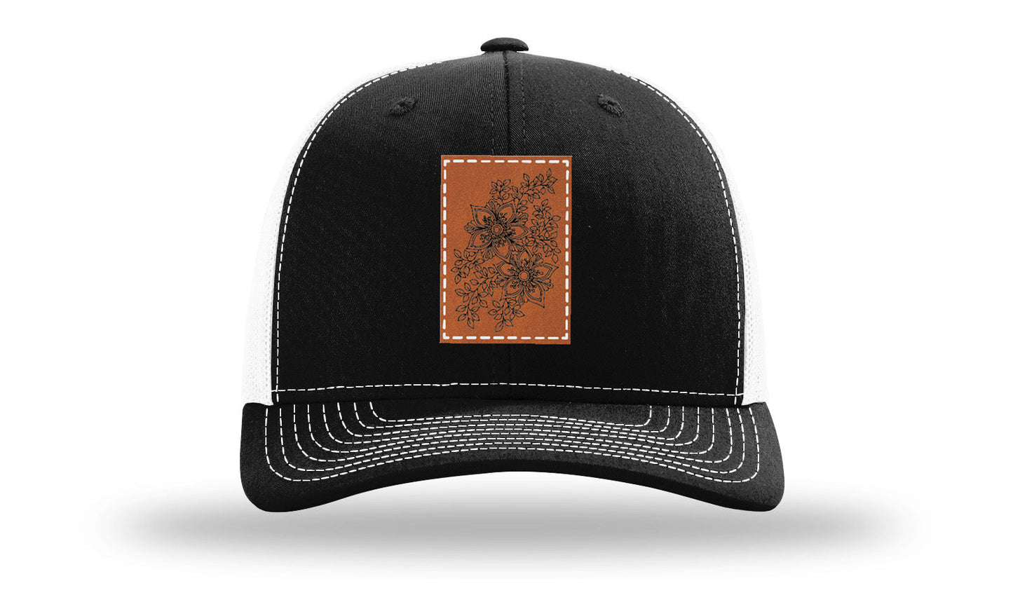 Cherry Blossom Flower Leather Patch Richardson 112 Hat
