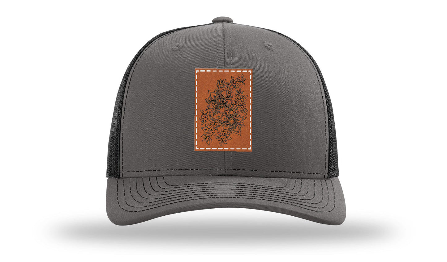 Cherry Blossom Flower Leather Patch Richardson 112 Hat