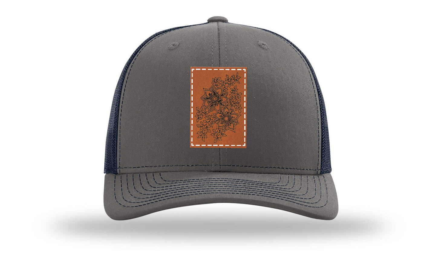 Cherry Blossom Flower Leather Patch Richardson 112 Hat