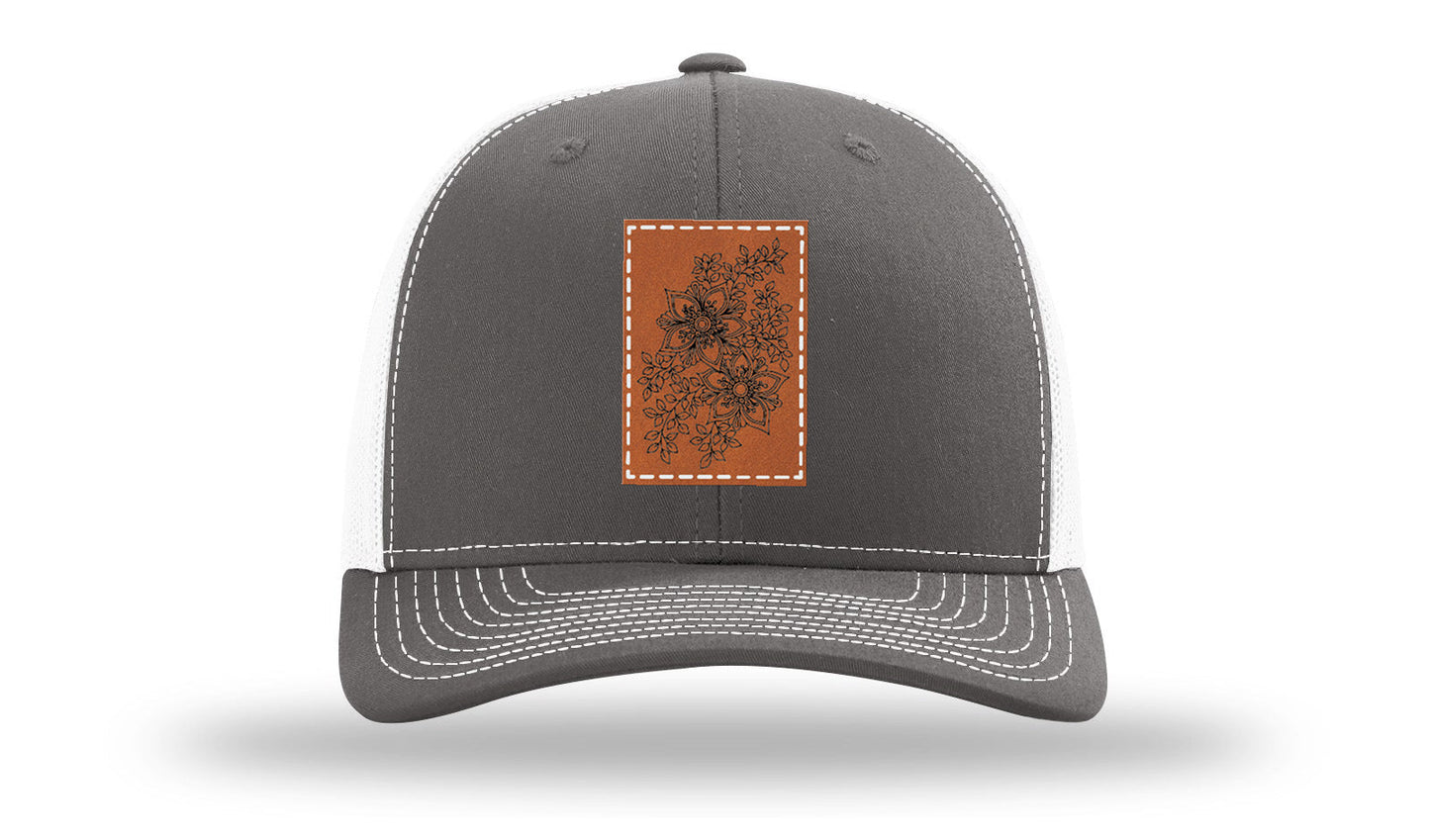 Cherry Blossom Flower Leather Patch Richardson 112 Hat