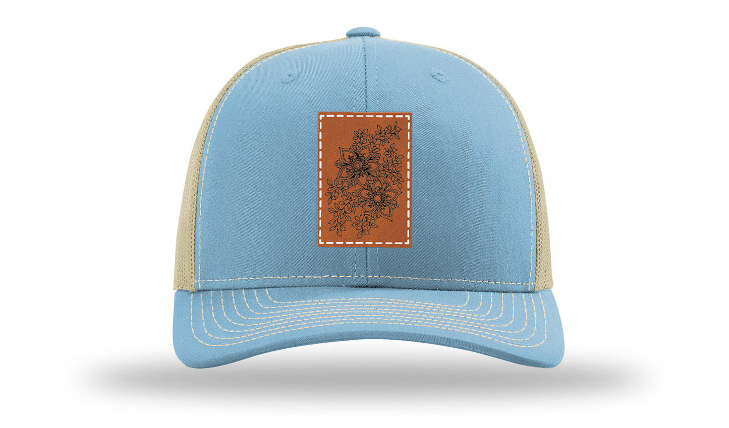 Cherry Blossom Flower Leather Patch Richardson 112 Hat