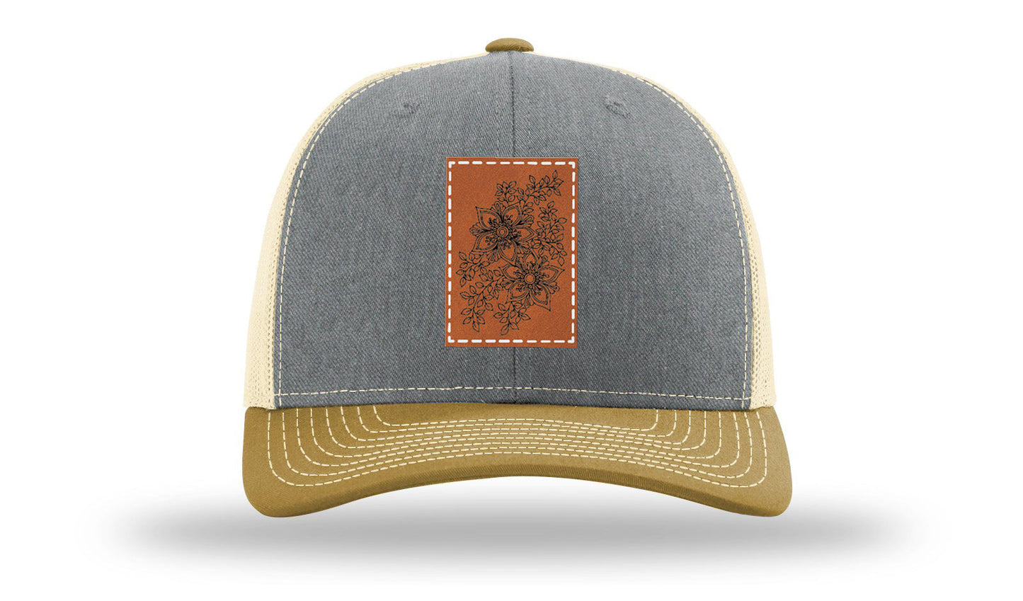 Cherry Blossom Flower Leather Patch Richardson 112 Hat