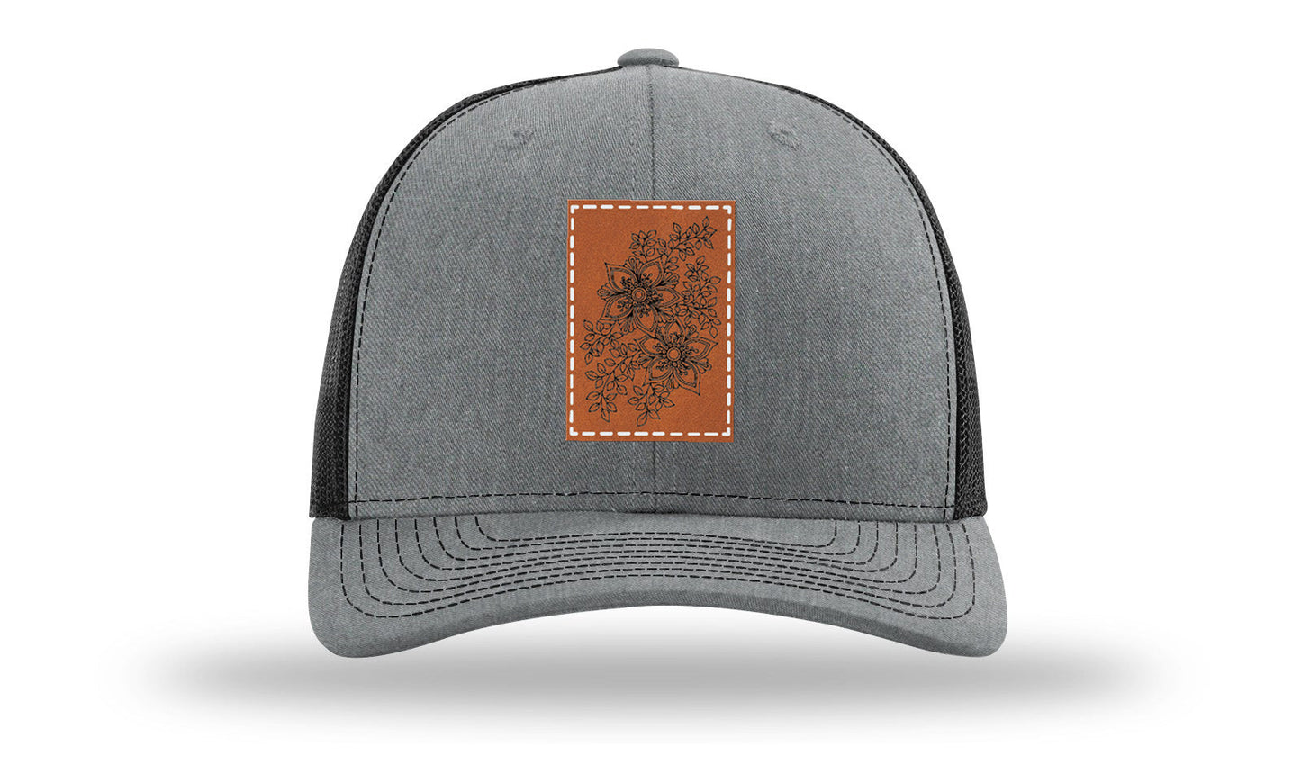 Cherry Blossom Flower Leather Patch Richardson 112 Hat