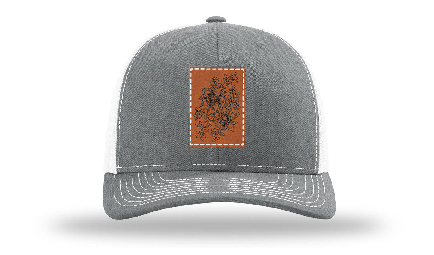 Cherry Blossom Flower Leather Patch Richardson 112 Hat