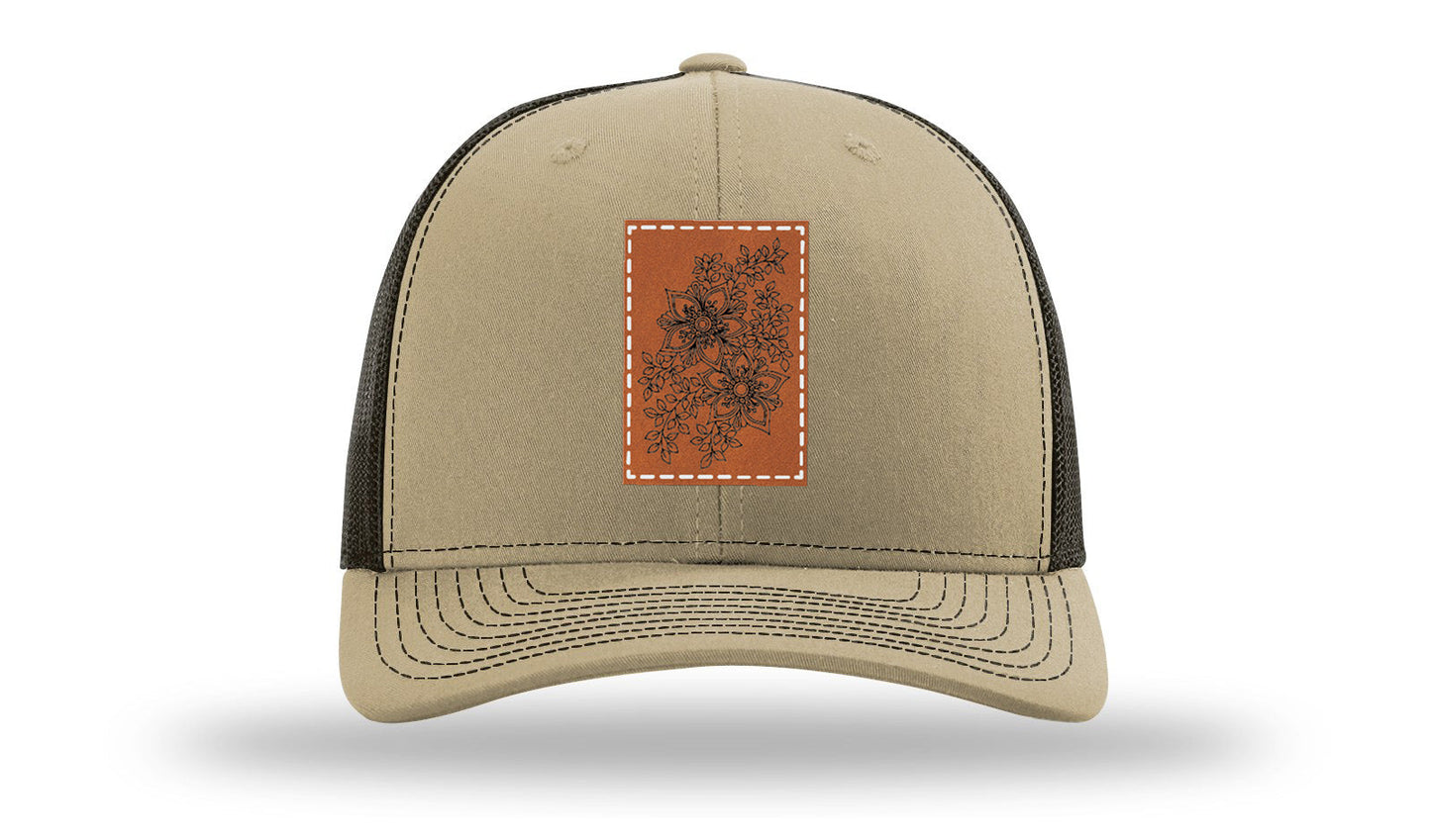 Cherry Blossom Flower Leather Patch Richardson 112 Hat