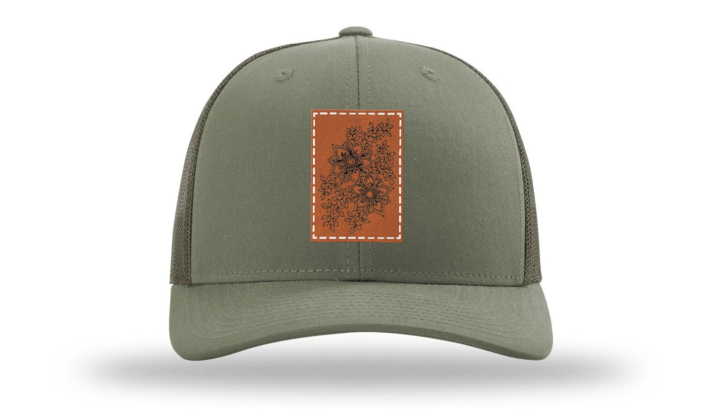 Cherry Blossom Flower Leather Patch Richardson 112 Hat