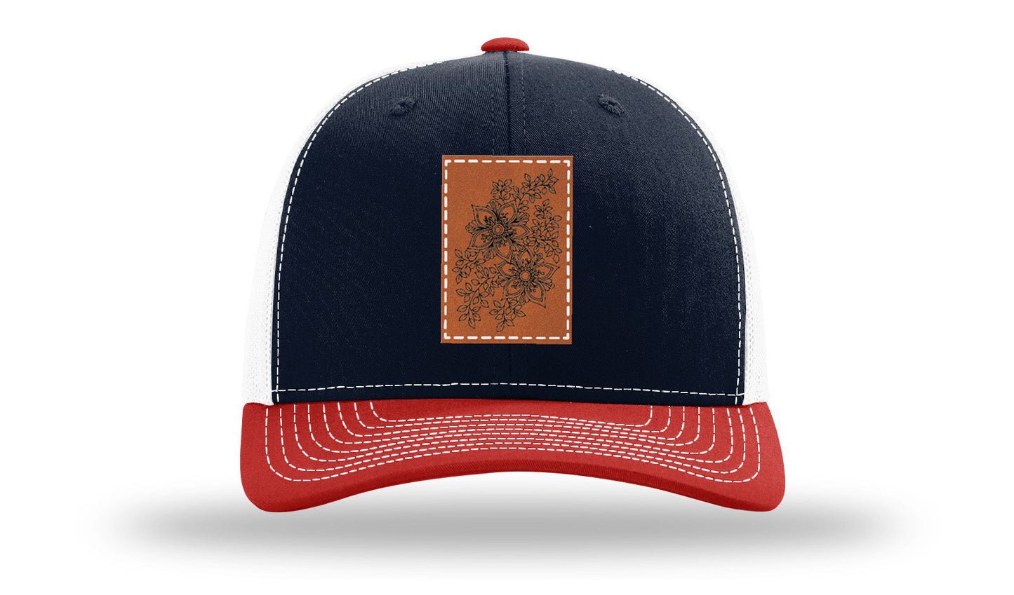 Cherry Blossom Flower Leather Patch Richardson 112 Hat