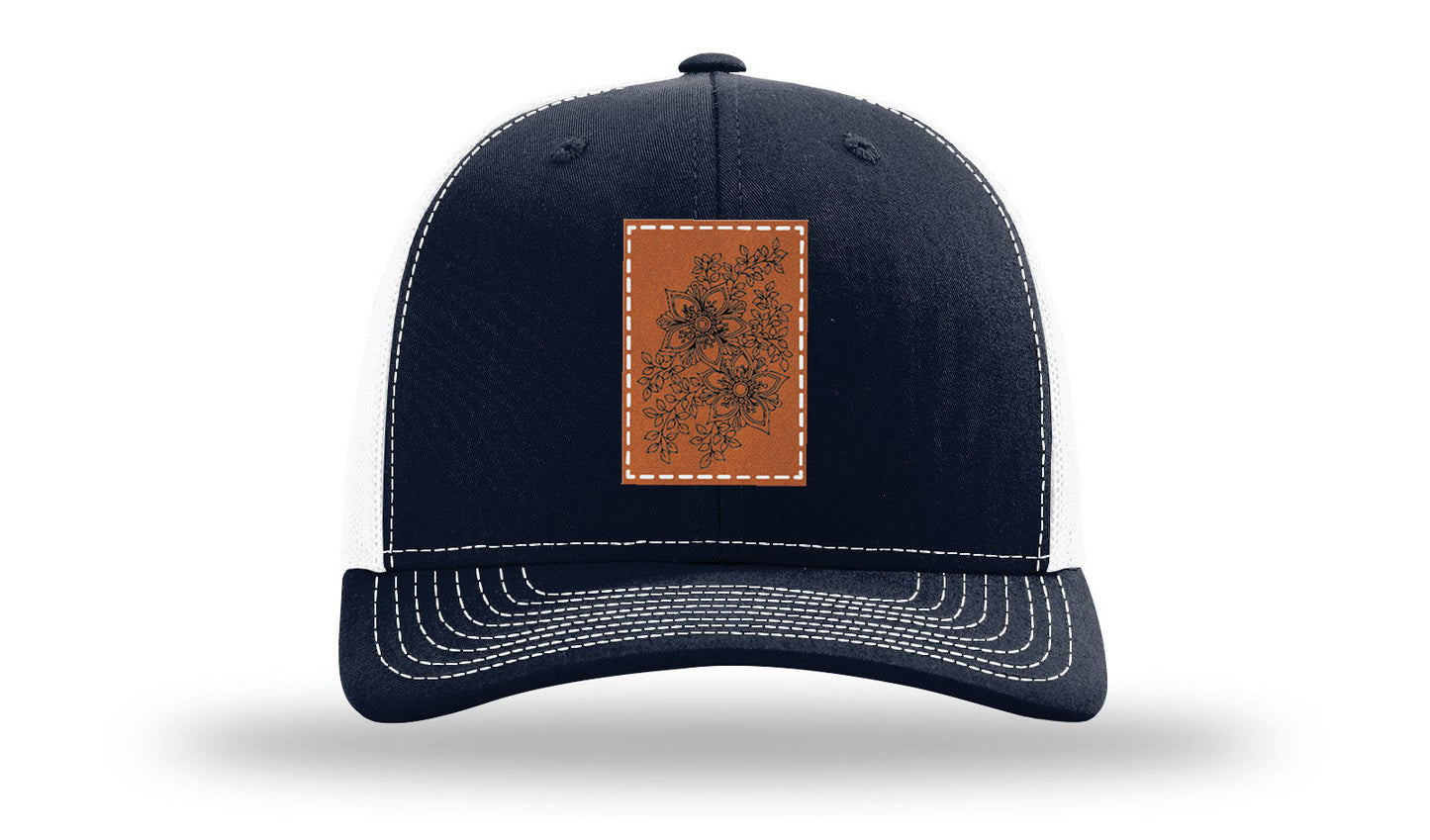 Cherry Blossom Flower Leather Patch Richardson 112 Hat