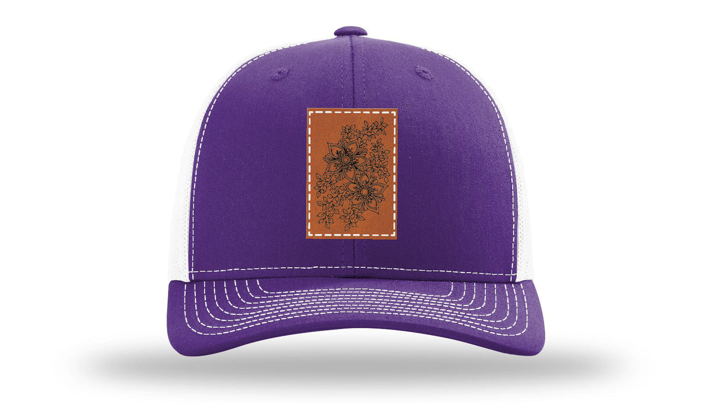 Cherry Blossom Flower Leather Patch Richardson 112 Hat