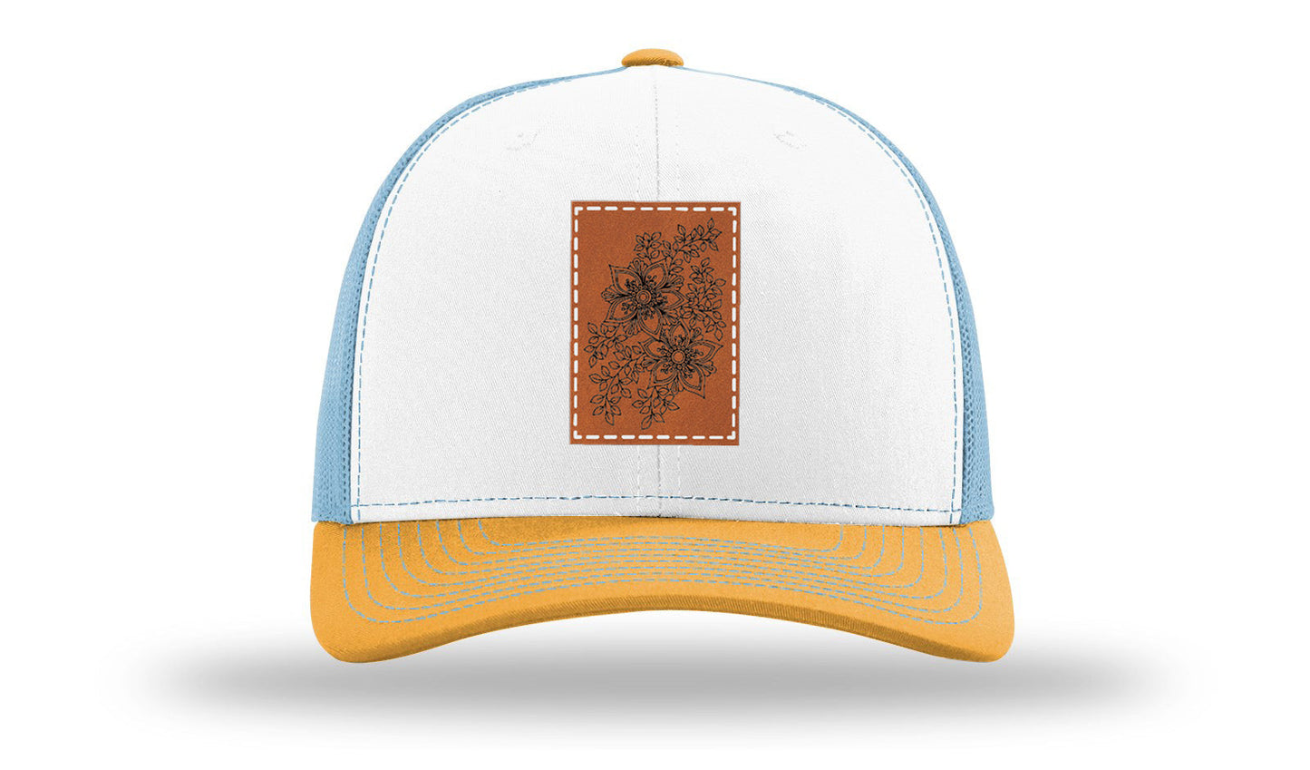 Cherry Blossom Flower Leather Patch Richardson 112 Hat