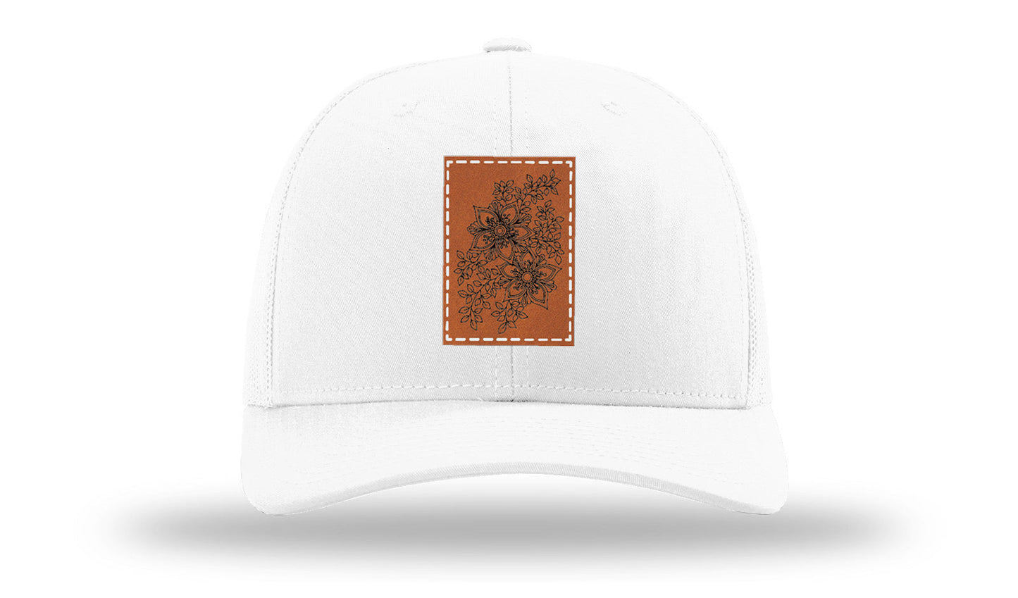 Cherry Blossom Flower Leather Patch Richardson 112 Hat