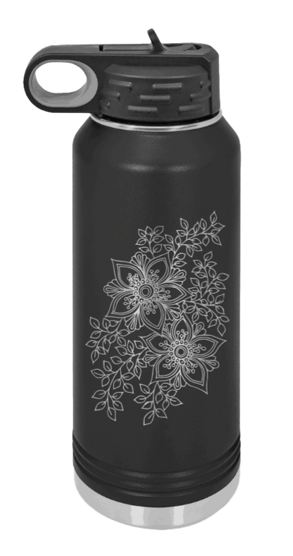Cherry Blossom  - 32oz Water Bottle Laser Engraved- Black