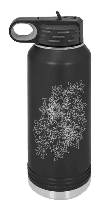 Cherry Blossom  - 32oz Water Bottle Laser Engraved- Black