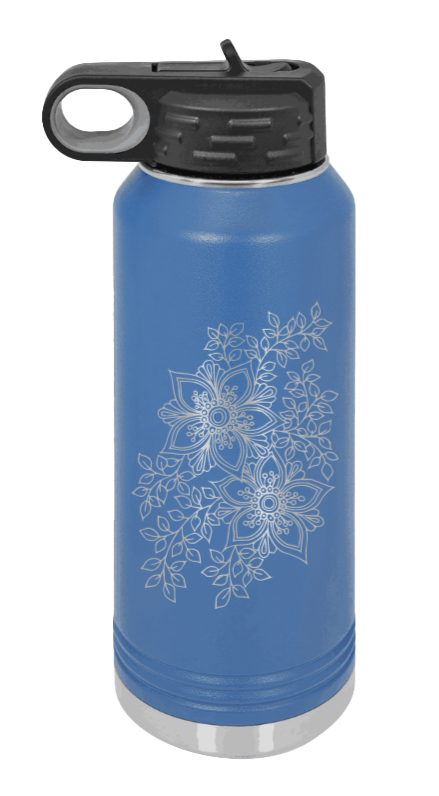 Cherry Blossom  - 32oz Water Bottle Laser Engraved- Royal Blue