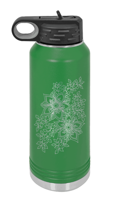 Cherry Blossom  - 32oz Water Bottle Laser Engraved- Green