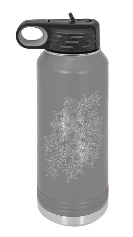 Cherry Blossom  - 32oz Water Bottle Laser Engraved- Dark Grey