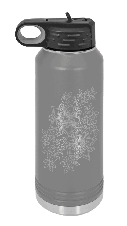Cherry Blossom  - 32oz Water Bottle Laser Engraved- Dark Grey