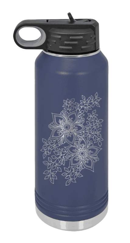 Cherry Blossom  - 32oz Water Bottle Laser Engraved- Navy