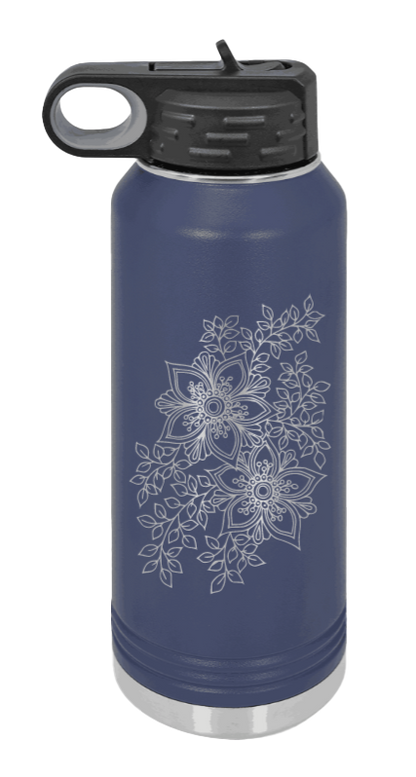 Cherry Blossom  - 32oz Water Bottle Laser Engraved- Navy