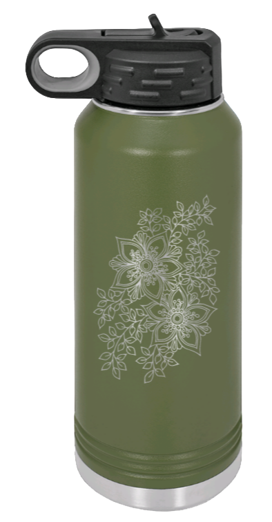 Cherry Blossom  - 32oz Water Bottle Laser Engraved- Olive