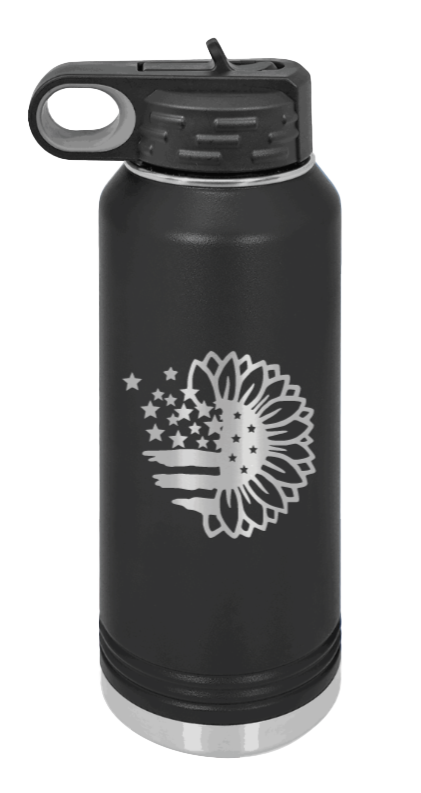 Sunflower Flag - 32oz Water Bottle Laser Engraved- Black