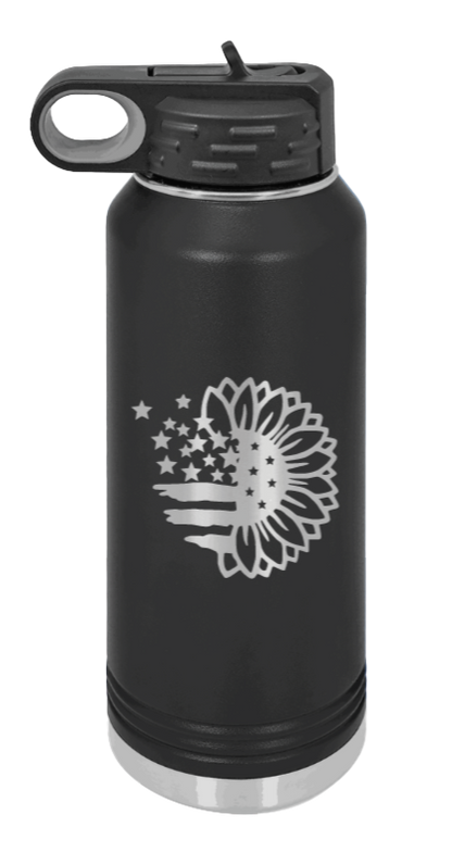 Sunflower Flag - 32oz Water Bottle Laser Engraved- Black