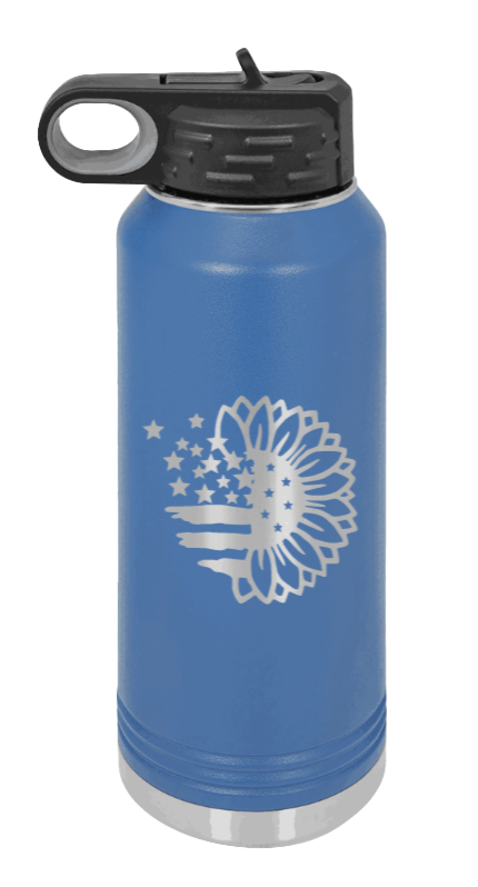 Sunflower Flag - 32oz Water Bottle Laser Engraved- Royal Blue