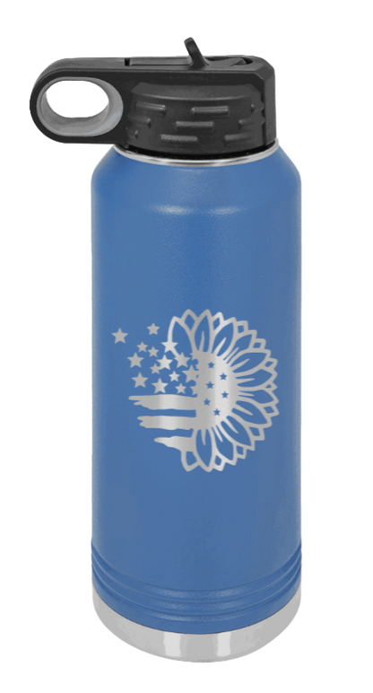 Sunflower Flag - 32oz Water Bottle Laser Engraved- Royal Blue