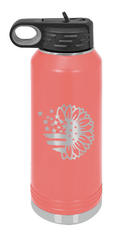 Sunflower Flag - 32oz Water Bottle Laser Engraved- Coral