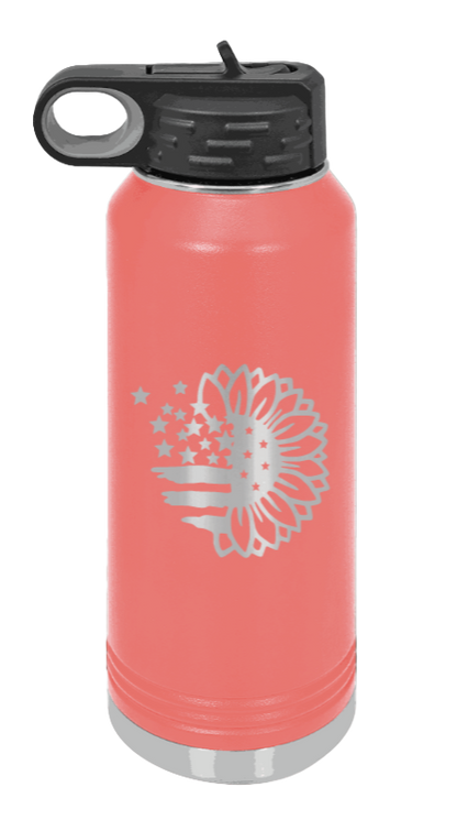 Sunflower Flag - 32oz Water Bottle Laser Engraved- Coral
