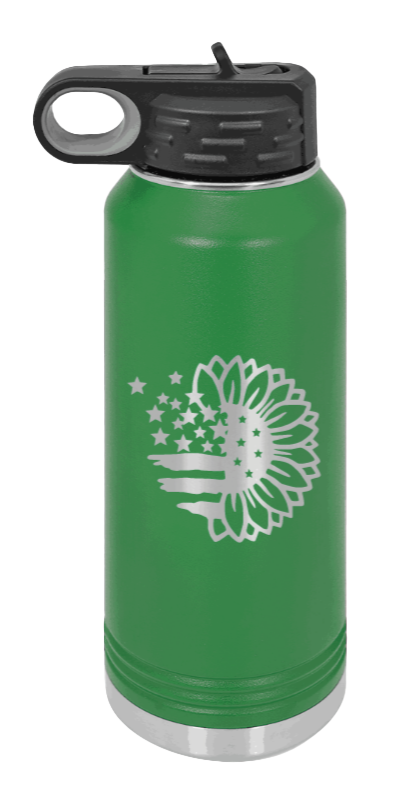 Sunflower Flag - 32oz Water Bottle Laser Engraved- Green
