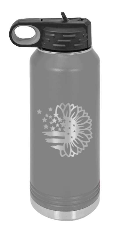 Sunflower Flag - 32oz Water Bottle Laser Engraved- Dark Grey