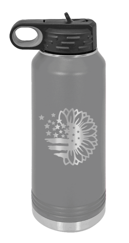 Sunflower Flag - 32oz Water Bottle Laser Engraved- Dark Grey