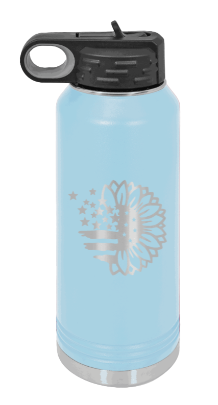 Sunflower Flag - 32oz Water Bottle Laser Engraved- Light Blue