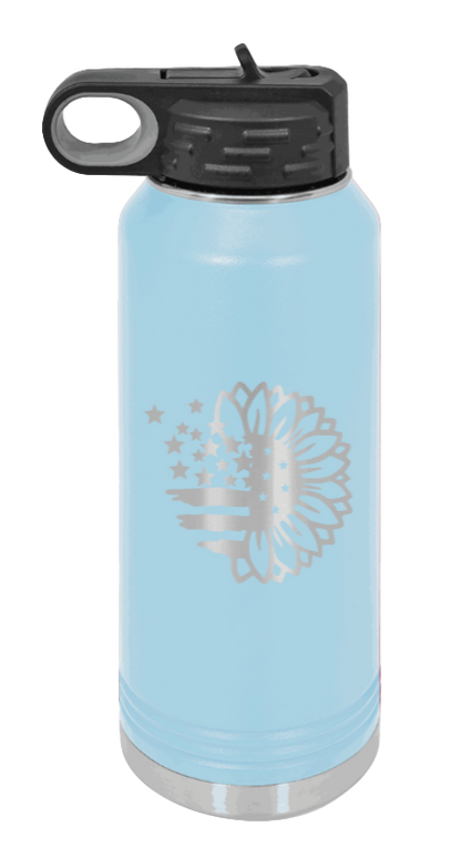 Sunflower Flag - 32oz Water Bottle Laser Engraved- Light Blue