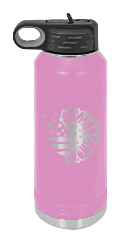 Sunflower Flag - 32oz Water Bottle Laser Engraved- Light Purple