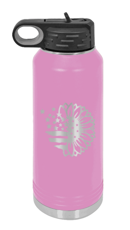 Sunflower Flag - 32oz Water Bottle Laser Engraved- Light Purple