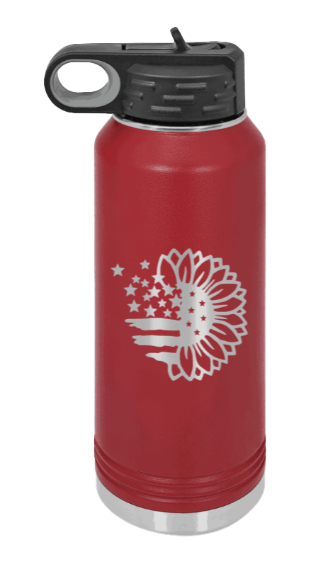Sunflower Flag - 32oz Water Bottle Laser Engraved- Maroon