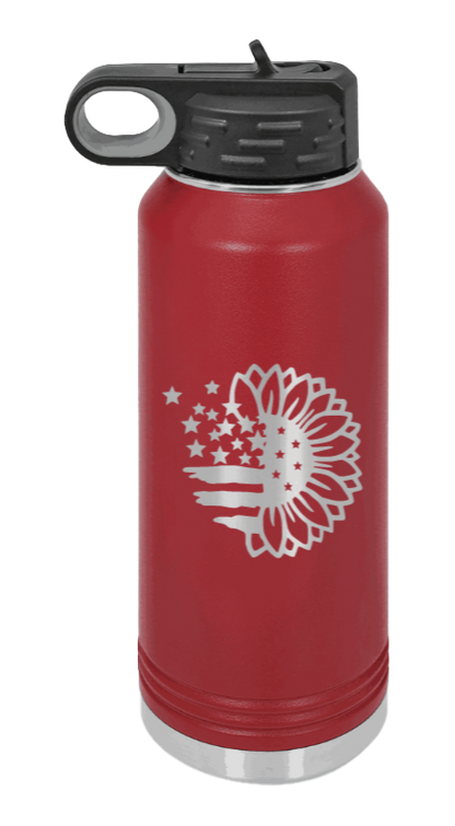 Sunflower Flag - 32oz Water Bottle Laser Engraved- Maroon