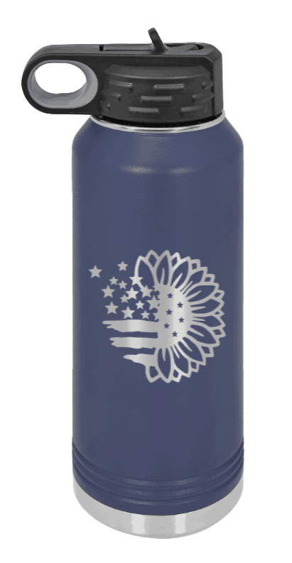 Sunflower Flag - 32oz Water Bottle Laser Engraved- Navy