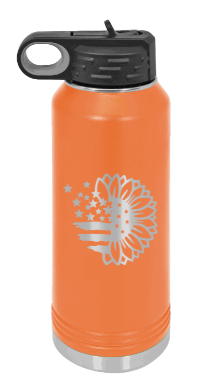Sunflower Flag - 32oz Water Bottle Laser Engraved- Orange