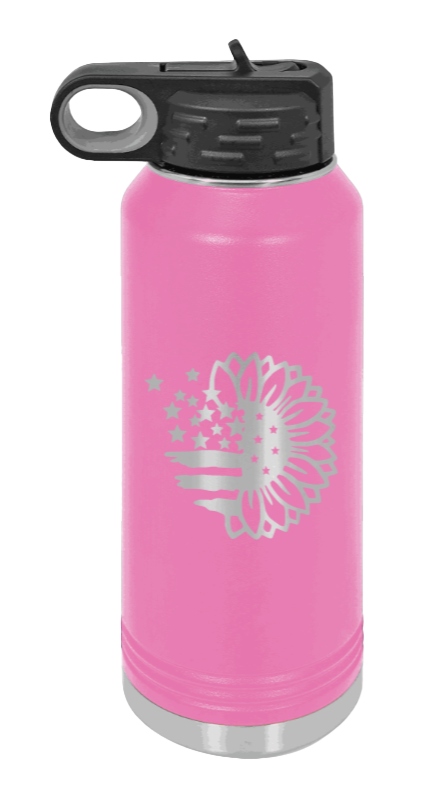 Sunflower Flag - 32oz Water Bottle Laser Engraved- Pink