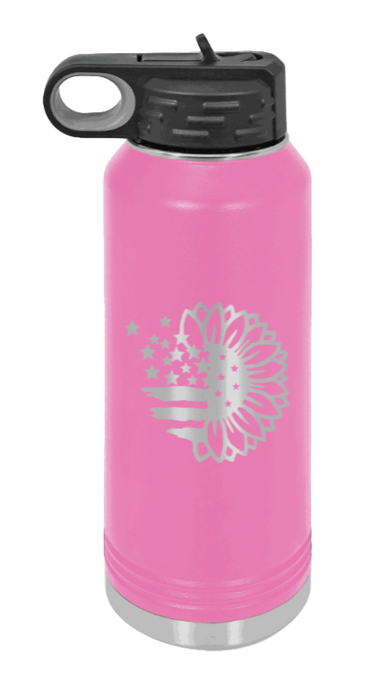 Sunflower Flag - 32oz Water Bottle Laser Engraved- Pink