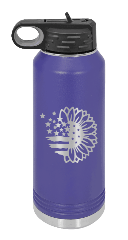 Sunflower Flag - 32oz Water Bottle Laser Engraved- Purple