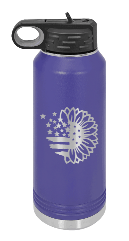 Sunflower Flag - 32oz Water Bottle Laser Engraved- Purple