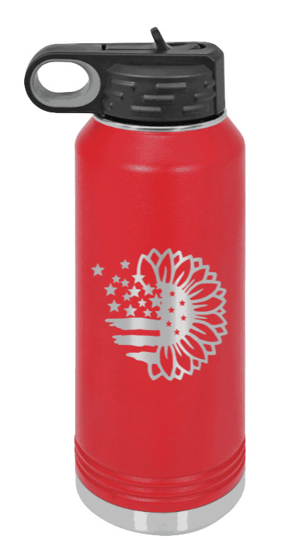 Sunflower Flag - 32oz Water Bottle Laser Engraved- Red