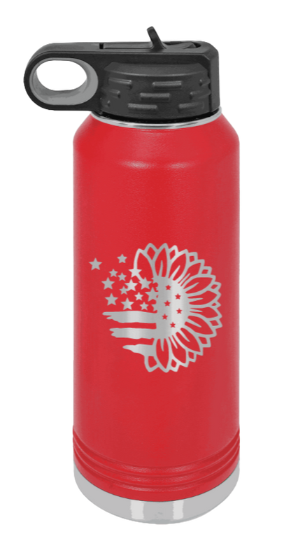 Sunflower Flag - 32oz Water Bottle Laser Engraved- Red