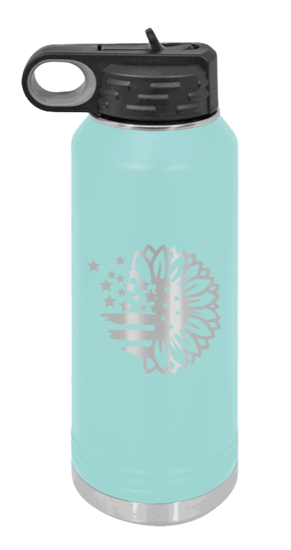 Sunflower Flag - 32oz Water Bottle Laser Engraved- Teal