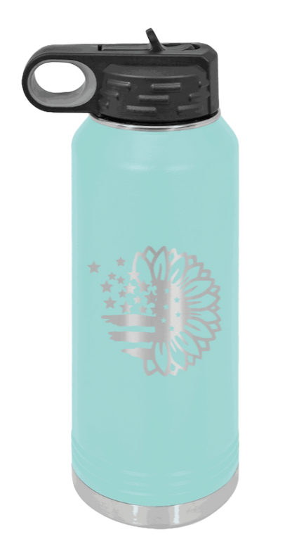 Sunflower Flag - 32oz Water Bottle Laser Engraved- Teal